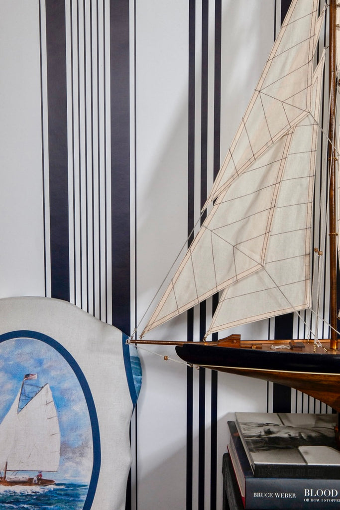 Jericho Awning Stripe Wallpaper in Pea Coat Navy