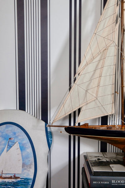 Jericho Awning Stripe Wallpaper in Pea Coat Navy