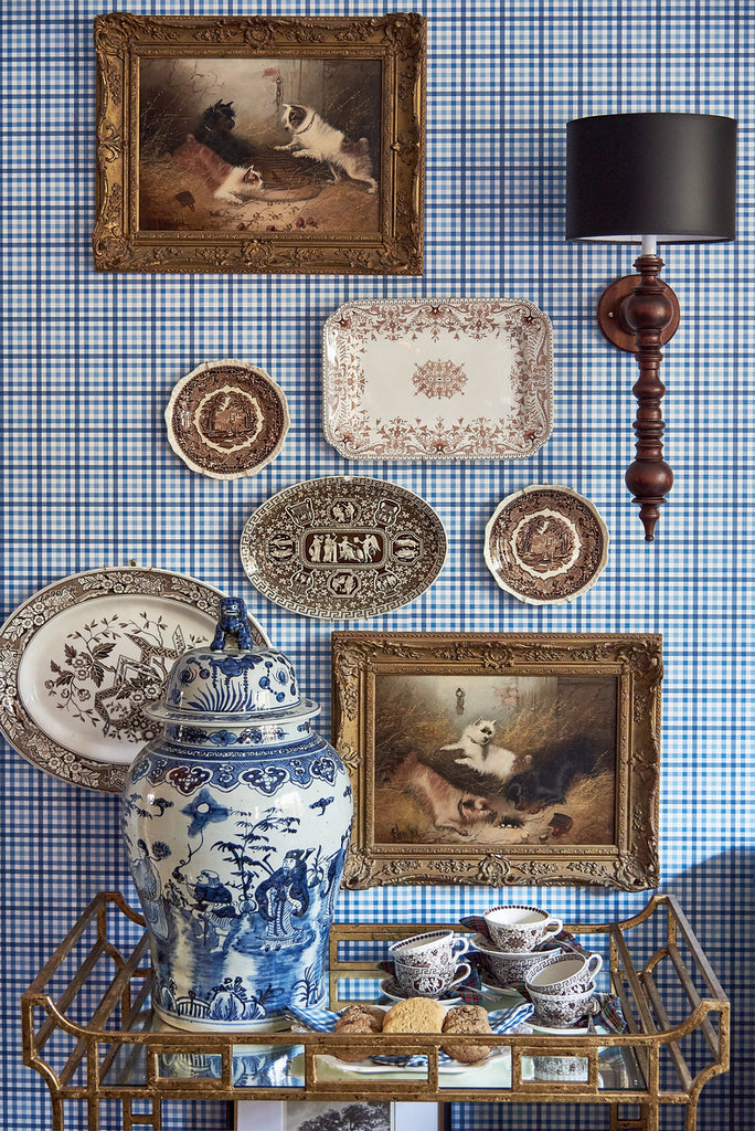 York Check Wallpaper - in Lake District Blue
