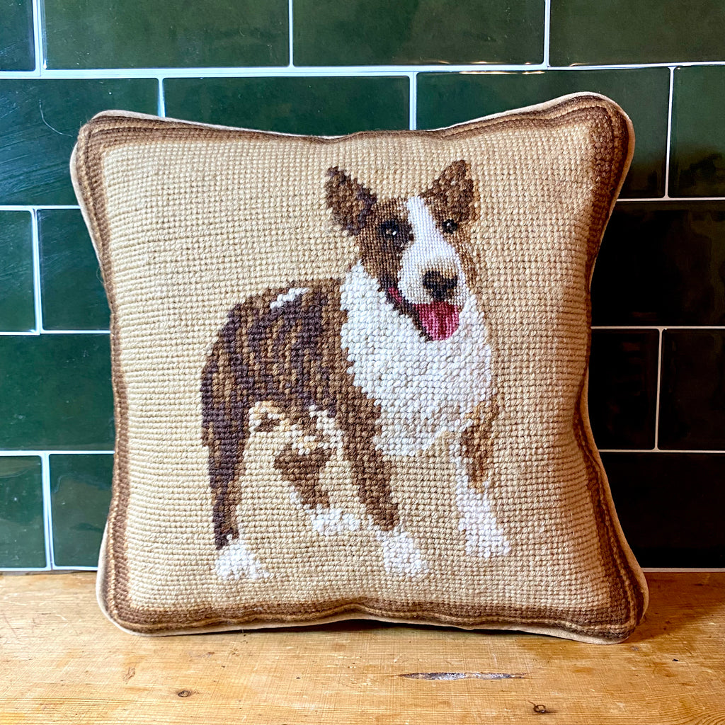 Needlepoint Bull Terrier Pillow