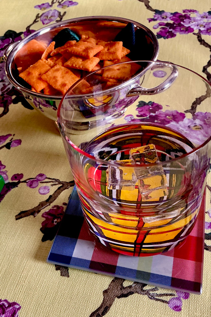 “Bottoms Up” Cocktail Glass in Meacham Tartan