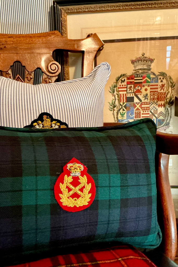 Blackwatch Tartan Pillow with Crest