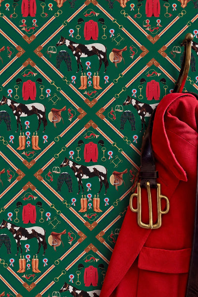 Kensington Dressage Wallpaper in British Racing Green
