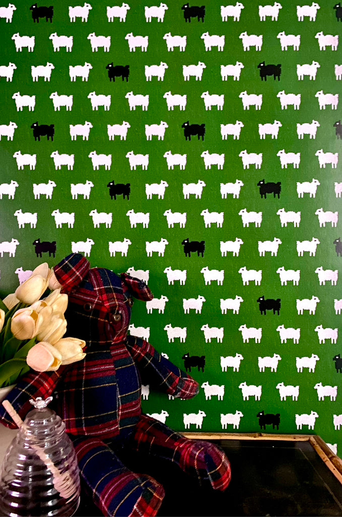 Baa Sheep Wallpaper in New Canaan Green
