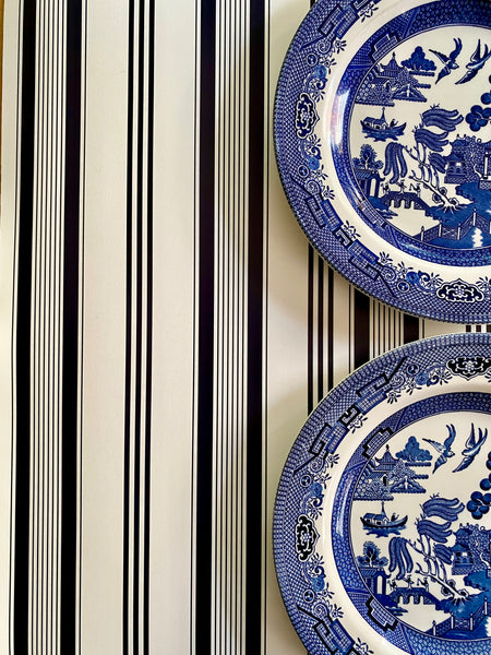 Jericho Awning Stripe in Pea Coat Navy on English Paper