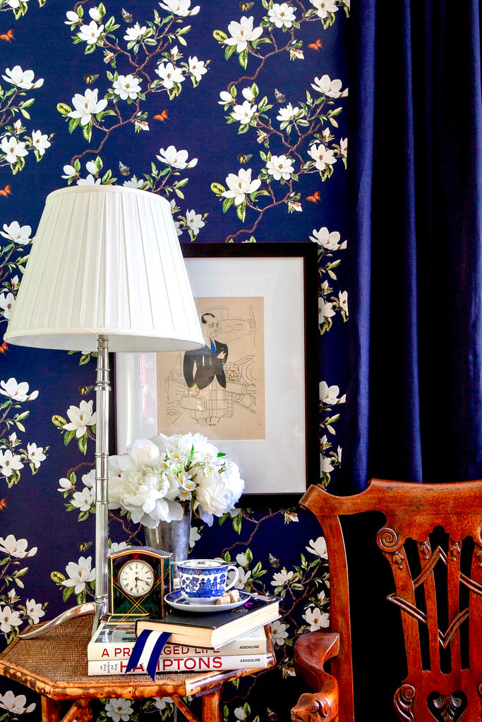 Hawthorne Floral Wallpaper in Tartan Navy