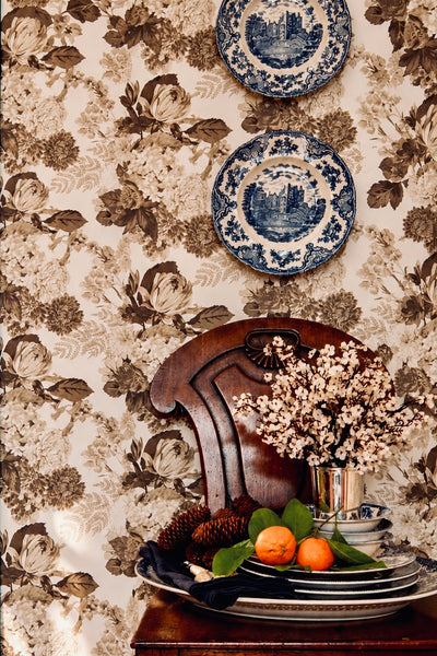 Jane Floral Wallpaper in Wellesley Sepia