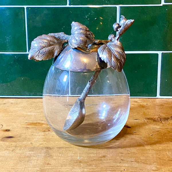 Pewter Apple-Themed Honey Pot