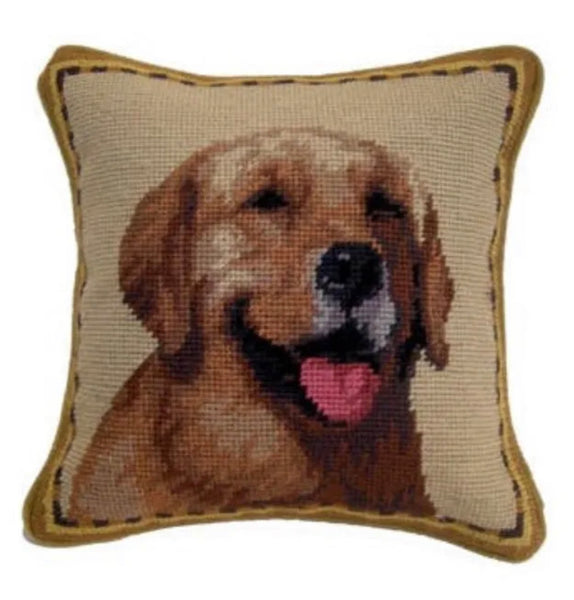 Needlepoint Golden Retriever Pillow