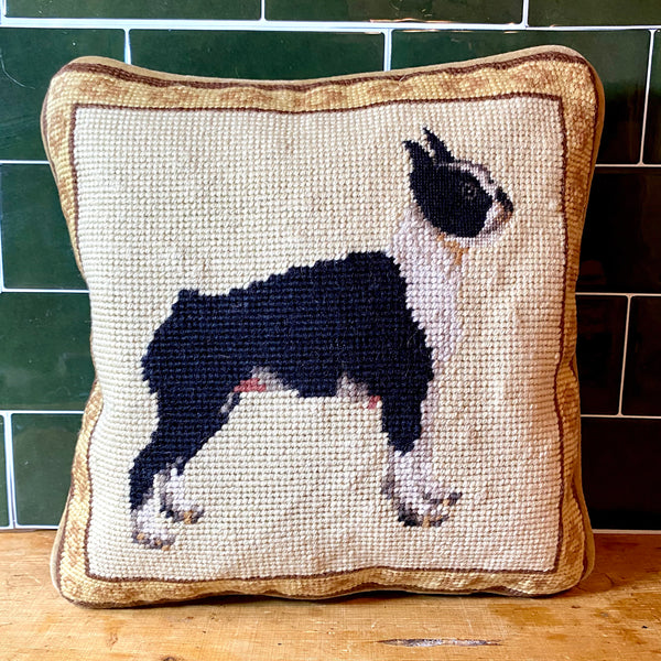 Needlepoint Boston Terrier Pillow
