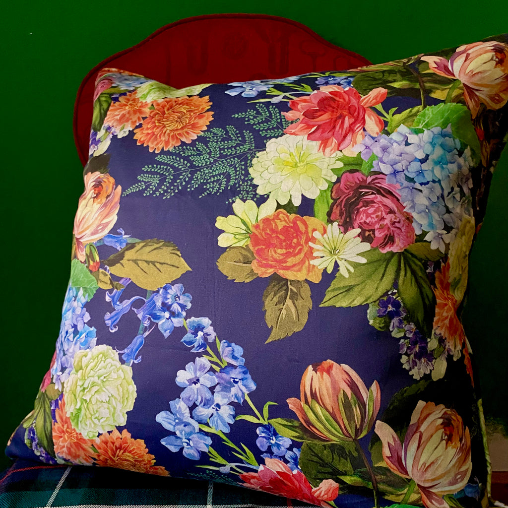 Warehouse Sale / Brogue Floral / Tartan Navy Pillow
